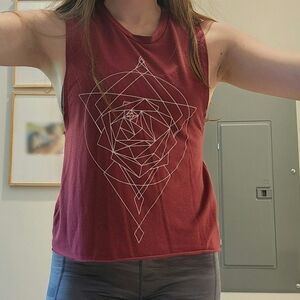 Geometric Print Sleeveless Tank Top - Red